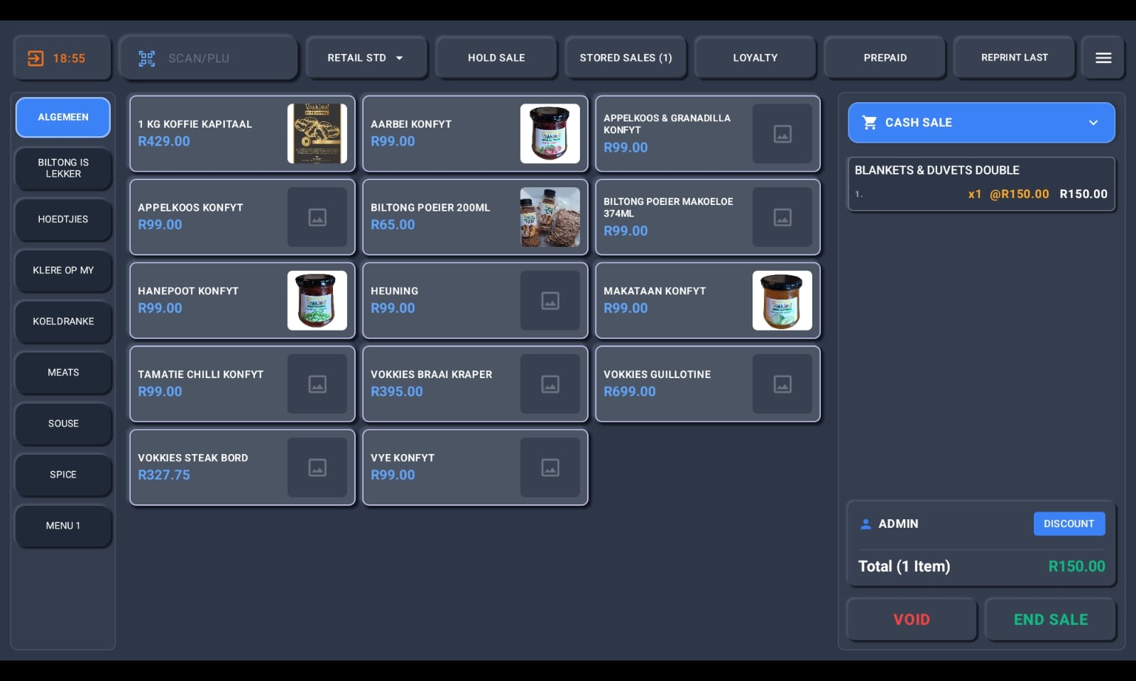 The LunarPOS point-of-sale screen ringing up a live sale